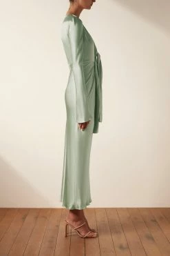 Shona Joy FELICITY PLUNGED TIE FRONT MIDI DRESS - THYME DRESSES