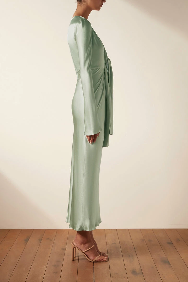 Shona Joy FELICITY PLUNGED TIE FRONT MIDI DRESS - THYME DRESSES