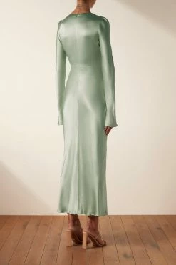 Shona Joy FELICITY PLUNGED TIE FRONT MIDI DRESS - THYME DRESSES