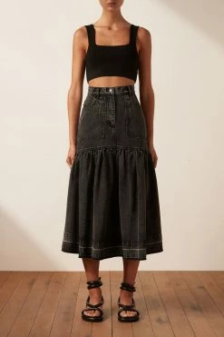 Shona Joy SKIRTS ANNA FIT AND FLARE MIDI SKIRT - COAL