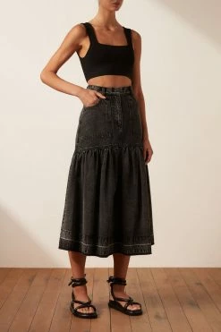 Shona Joy SKIRTS ANNA FIT AND FLARE MIDI SKIRT - COAL