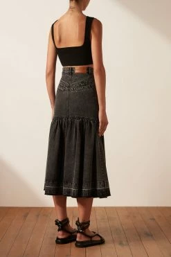 Shona Joy SKIRTS ANNA FIT AND FLARE MIDI SKIRT - COAL