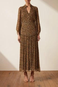 Shona Joy PALOMA BUTTON UP RUCHED MIDI DRESS DRESSES