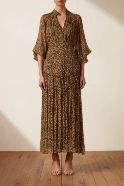 Shona Joy PALOMA BUTTON UP RUCHED MIDI DRESS DRESSES