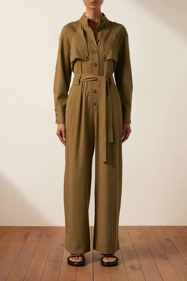 Shona Joy SARA HIGH NECK BOILER SUIT - TAPENADE JUMPSUITS