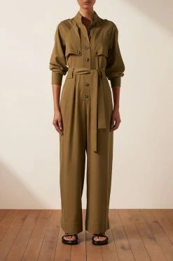 Shona Joy SARA HIGH NECK BOILER SUIT - TAPENADE JUMPSUITS