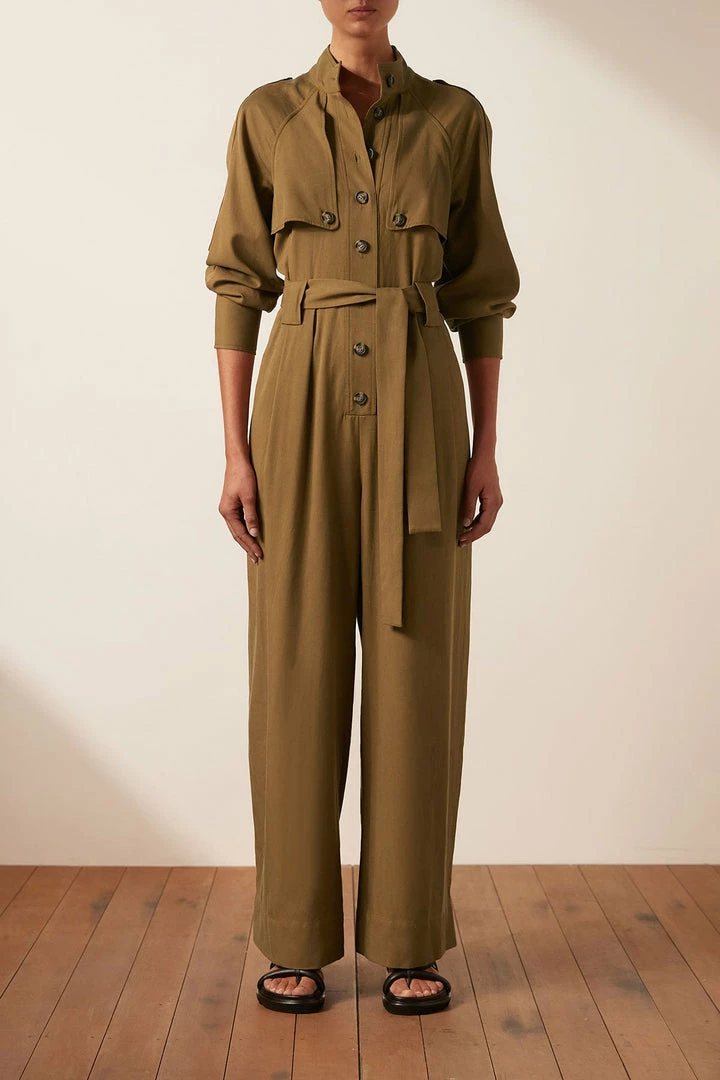 Shona Joy SARA HIGH NECK BOILER SUIT - TAPENADE JUMPSUITS