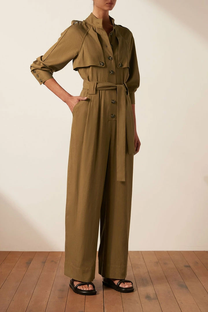 Shona Joy SARA HIGH NECK BOILER SUIT - TAPENADE JUMPSUITS