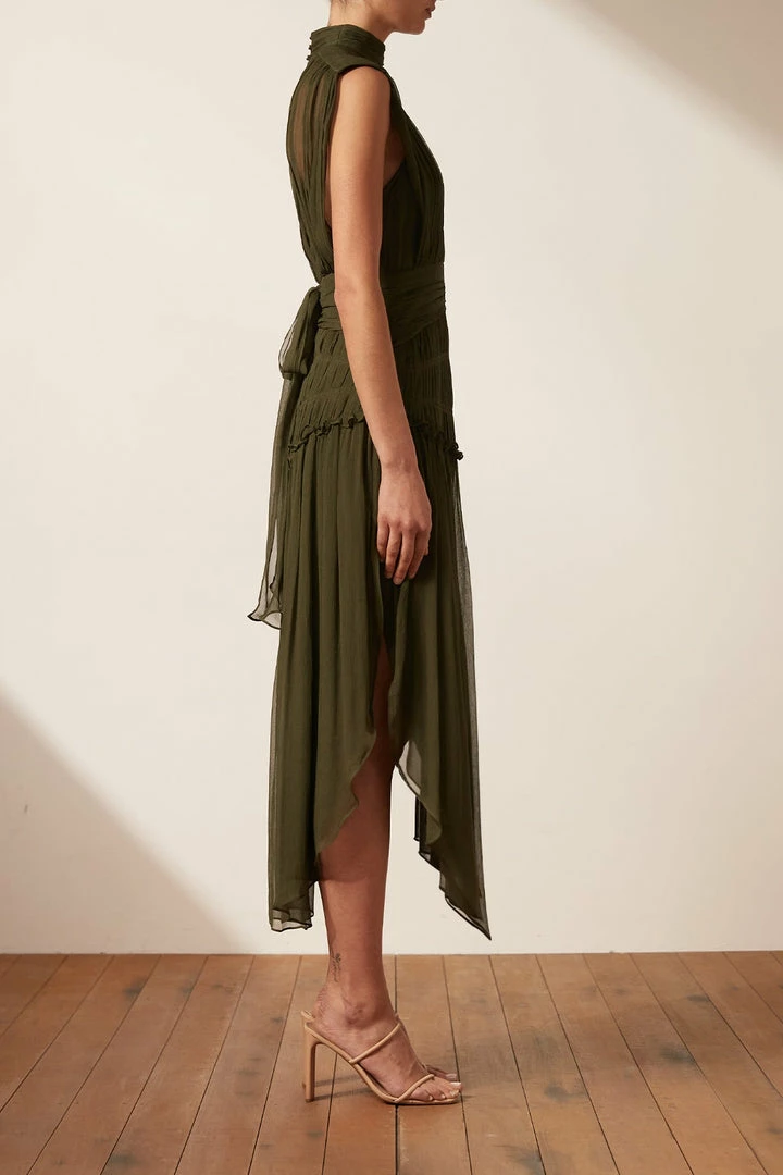 Shona Joy SAFIRA SLEEVELESS OPEN BACK MIDI DRESS - OLIVE DRESSES