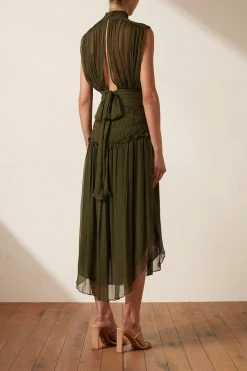 Shona Joy SAFIRA SLEEVELESS OPEN BACK MIDI DRESS - OLIVE DRESSES