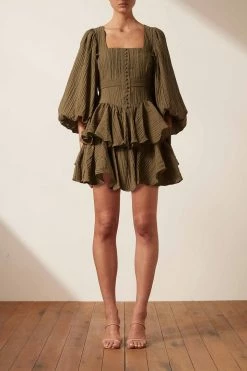 Shona Joy MILA SQUARE NECK MINI DRESS - CUMIN