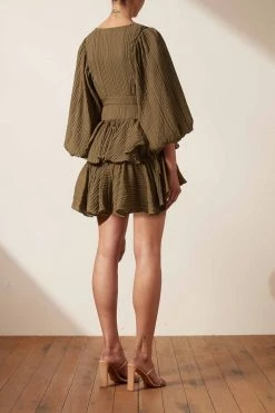 Shona Joy MILA SQUARE NECK MINI DRESS - CUMIN