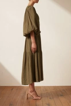 Shona Joy DRESSES MILA SQUARE NECK MIDI DRESS - CUMIN