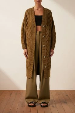 Shona Joy EVA CABLE CARDIGAN - TAPENADE TOPS