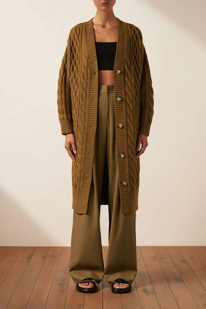 Shona Joy EVA CABLE CARDIGAN - TAPENADE TOPS