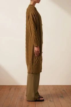 Shona Joy EVA CABLE CARDIGAN - TAPENADE TOPS