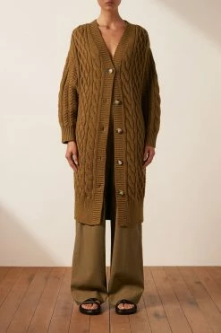 Shona Joy EVA CABLE CARDIGAN - TAPENADE TOPS