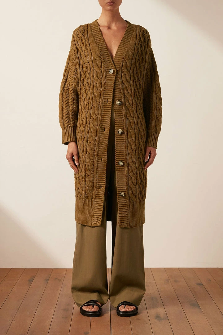 Shona Joy EVA CABLE CARDIGAN - TAPENADE TOPS
