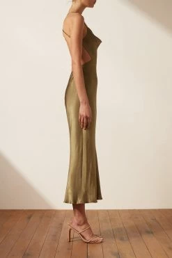 Shona Joy THALIA BIAS CUT OUT MIDI DRESS - CUMIN DRESSES