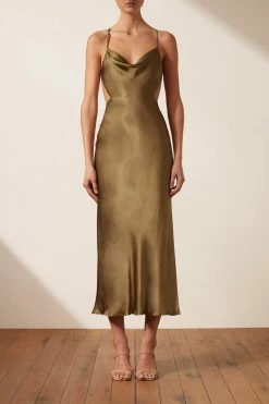 Shona Joy THALIA BIAS CUT OUT MIDI DRESS - CUMIN DRESSES