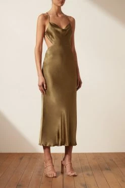 Shona Joy THALIA BIAS CUT OUT MIDI DRESS - CUMIN DRESSES