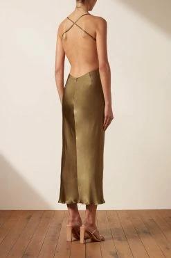 Shona Joy THALIA BIAS CUT OUT MIDI DRESS - CUMIN DRESSES