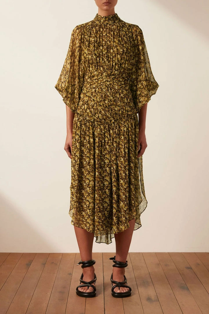 Shona Joy DRESSES CARMELA LONG SLEEVE OPEN BACK MIDI DRESS