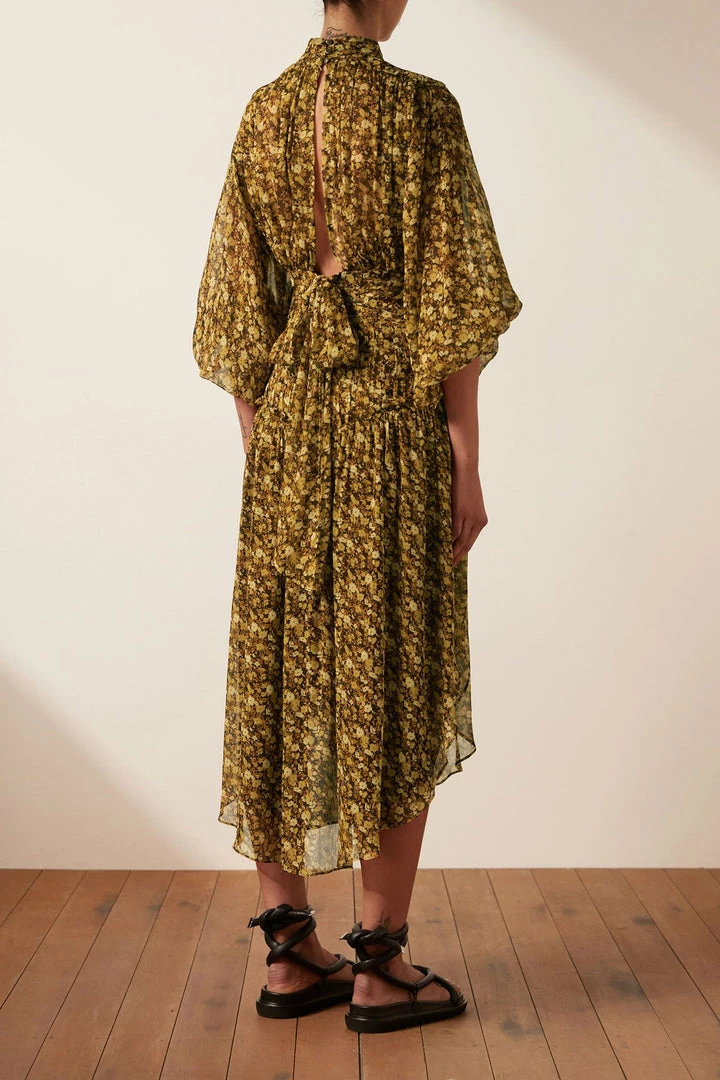 Shona Joy DRESSES CARMELA LONG SLEEVE OPEN BACK MIDI DRESS