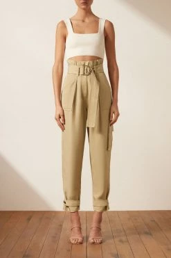 Shona Joy MATILDA LINEN UTILITY PAPERBAG PANT - WHEAT