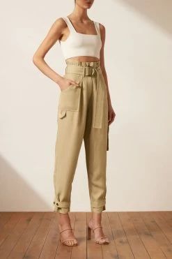 Shona Joy MATILDA LINEN UTILITY PAPERBAG PANT - WHEAT