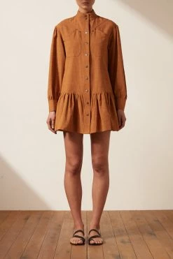 Shona Joy DRESSES PRISCILA HIGH NECK UTILITY MINI DRESS - TURMERIC