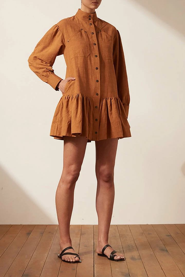 Shona Joy DRESSES PRISCILA HIGH NECK UTILITY MINI DRESS - TURMERIC