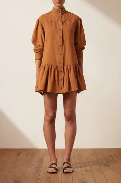 Shona Joy DRESSES PRISCILA HIGH NECK UTILITY MINI DRESS - TURMERIC