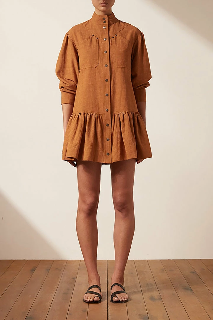 Shona Joy DRESSES PRISCILA HIGH NECK UTILITY MINI DRESS - TURMERIC