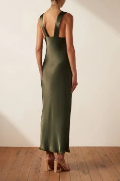 Shona Joy GIORGIA PLUNGED MIDI DRESS - FOREST DRESSES