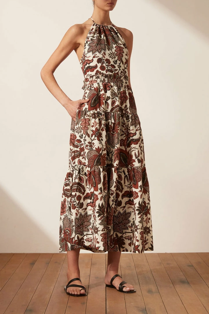 Shona Joy CATALINA HALTER OPEN BACK MIDI DRESS