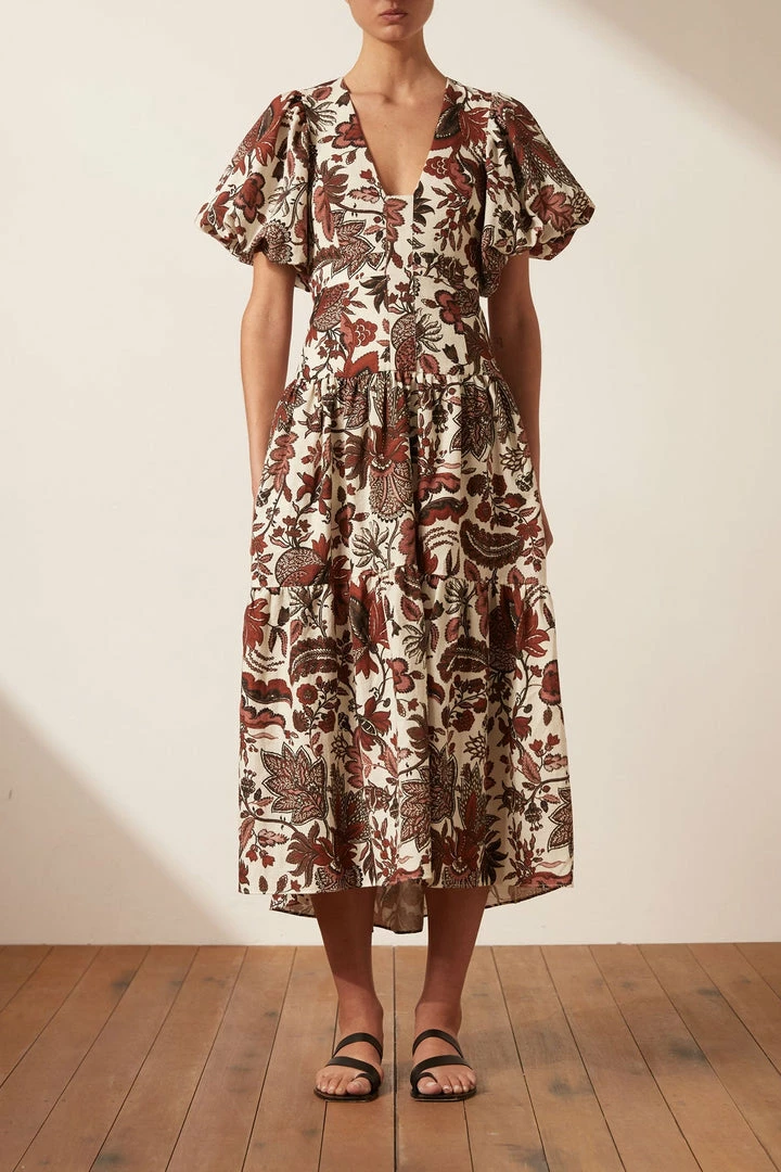 Shona Joy CATALINA PLUNGED SHORT SLEEVE MIDI DRESS