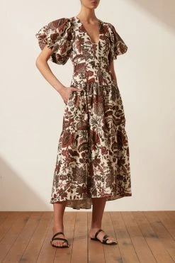 Shona Joy CATALINA PLUNGED SHORT SLEEVE MIDI DRESS