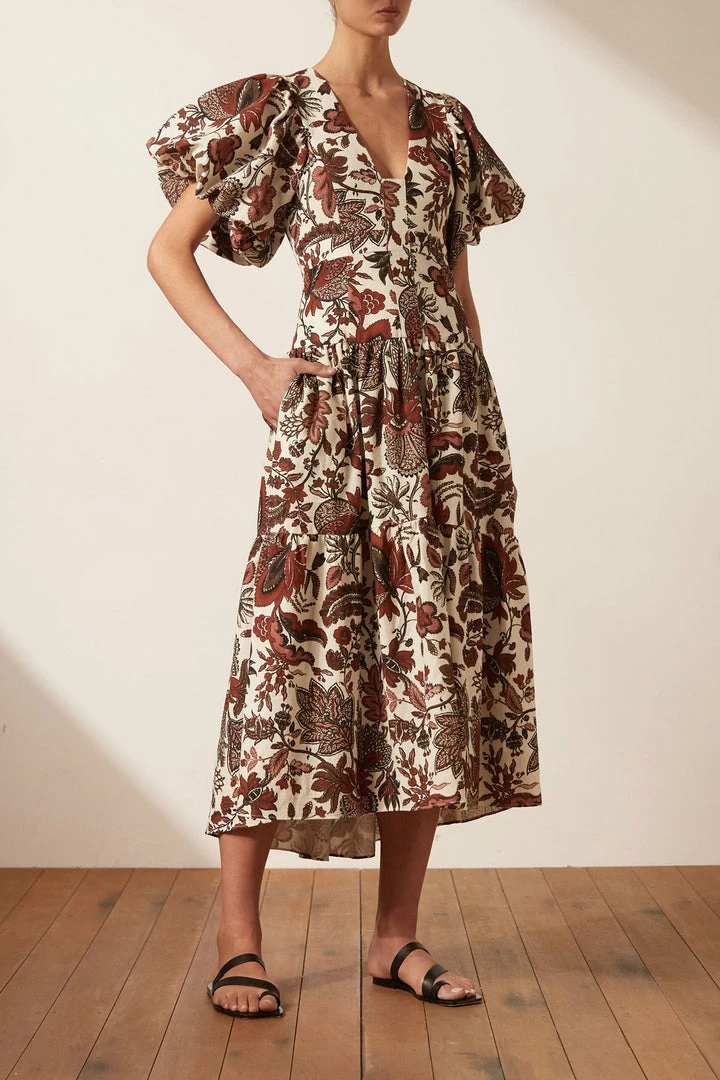 Shona Joy CATALINA PLUNGED SHORT SLEEVE MIDI DRESS