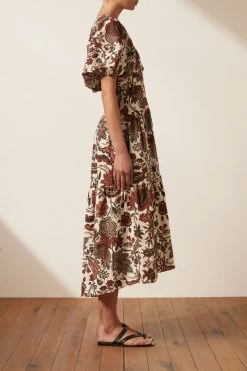 Shona Joy CATALINA PLUNGED SHORT SLEEVE MIDI DRESS