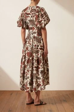 Shona Joy CATALINA PLUNGED SHORT SLEEVE MIDI DRESS