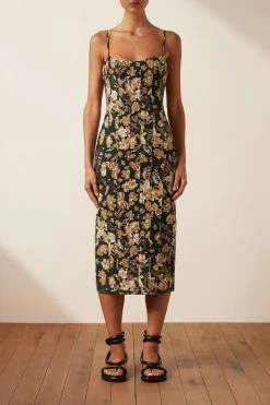 Shona Joy PALERMO LINEN FITTED MIDI DRESS