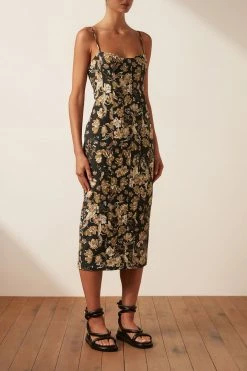 Shona Joy PALERMO LINEN FITTED MIDI DRESS