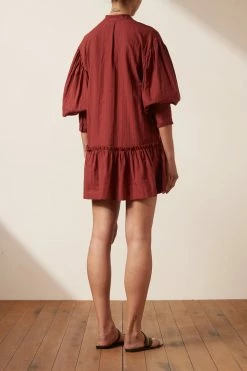 Shona Joy ELLA BALLOON SLEEVE SHIRT MINI DRESS - SANGRIA DRESSES