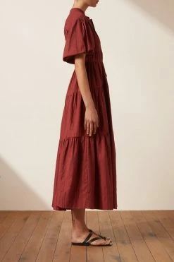 Shona Joy ELLA SHORT SLEEVE SHIRT MIDI DRESS - SANGRIA DRESSES