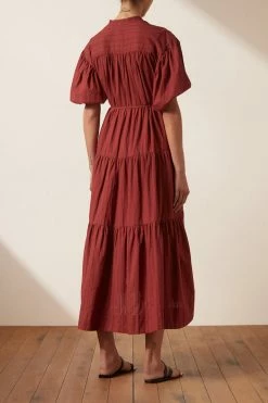 Shona Joy ELLA SHORT SLEEVE SHIRT MIDI DRESS - SANGRIA DRESSES