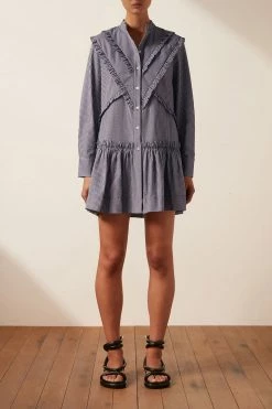 Shona Joy GRETA CHEVRON FRILL MINI DRESS DRESSES