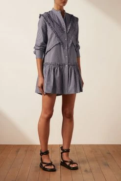 Shona Joy GRETA CHEVRON FRILL MINI DRESS DRESSES