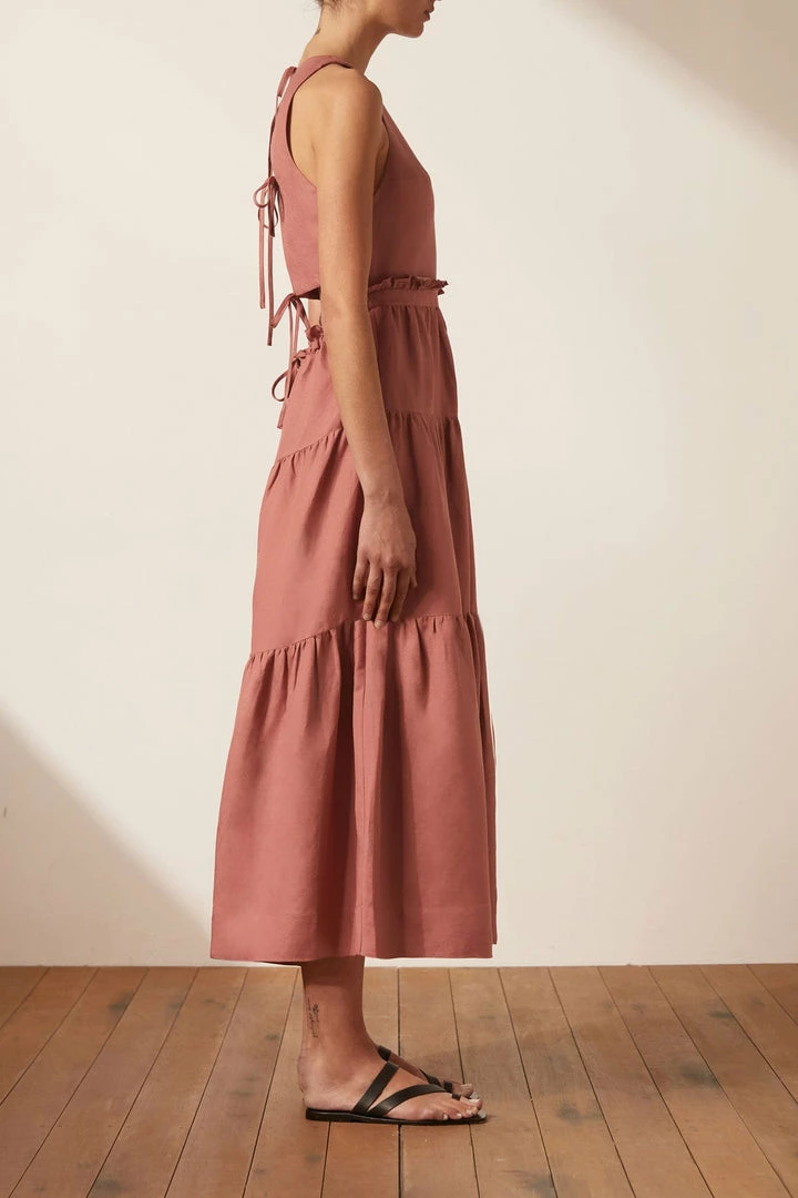 Shona Joy VEGA LINEN TIE BACK MIDI DRESS - ROSE DRESSES