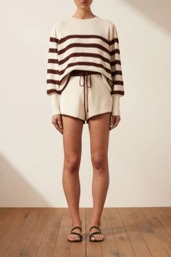 Shona Joy MALENA PUFF SLEEVE JUMPER - SANGRIA/CREAM